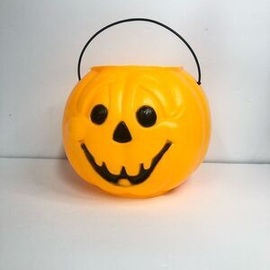 vintage halloween blow mold trick or treat pumpkin jack o lantern pail orange